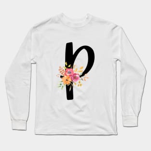 Letter P With Watercolor Floral Wreath Long Sleeve T-Shirt